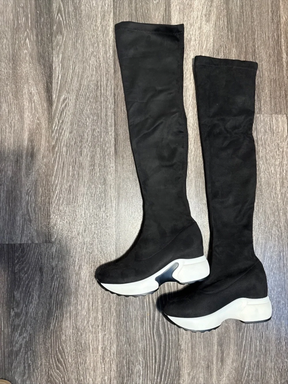 Black Stretch Over The Knee Women's Boots with White Platform OTK Size 10M  Burn
